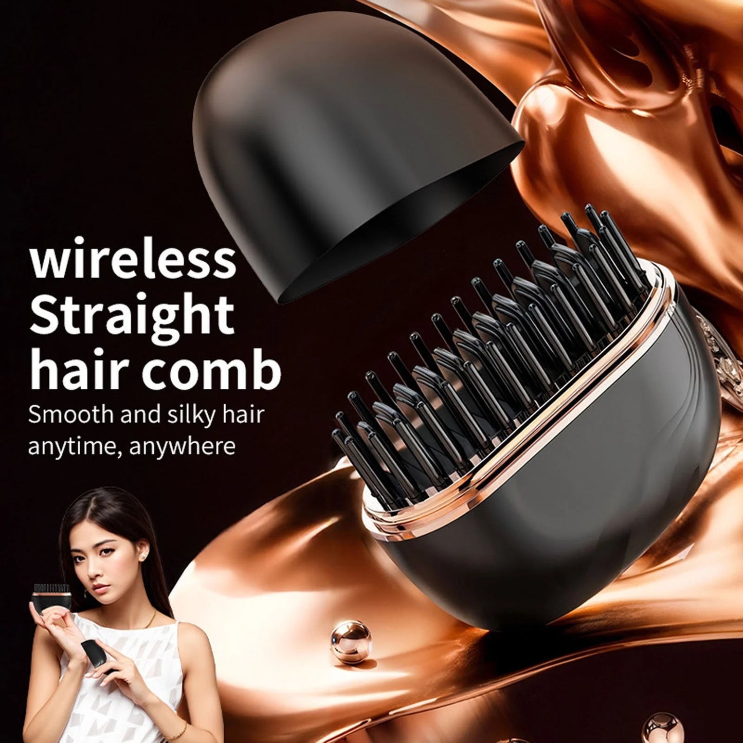 Revolutionize Your Hair Styling with the Wireless Mini Hair Straightener Brush – Effortless, Portable, and No-Damage with 3 Adjustable Heat Settings!